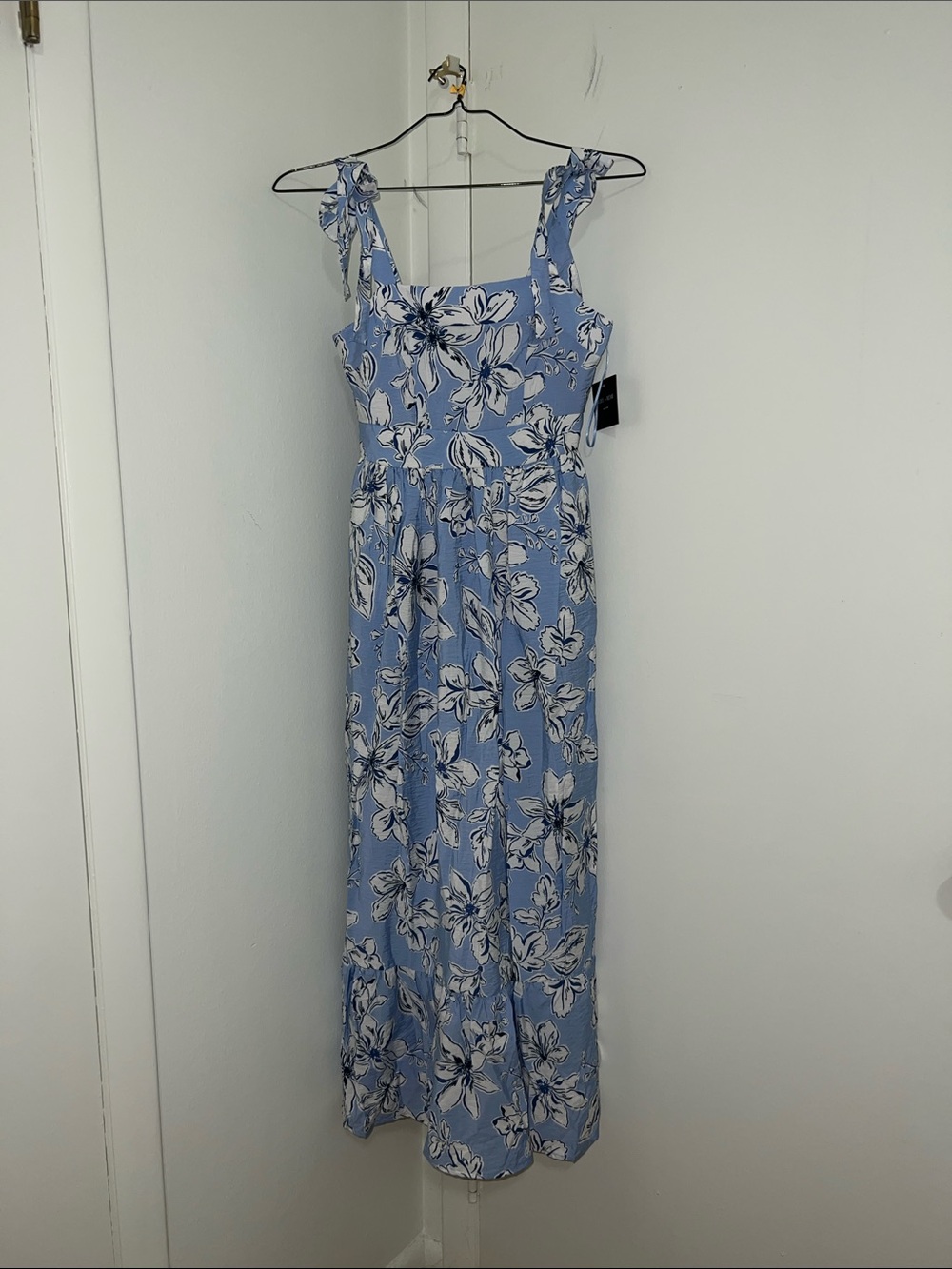 Blue Floral Maxi Dress with Tie Straps